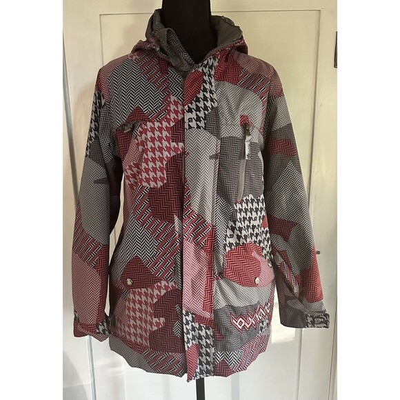 Burton Dryride Apollo Ski Snowboarding Jacket Kids XL Red Grey Check Winter Coat - Picture 2 of 14